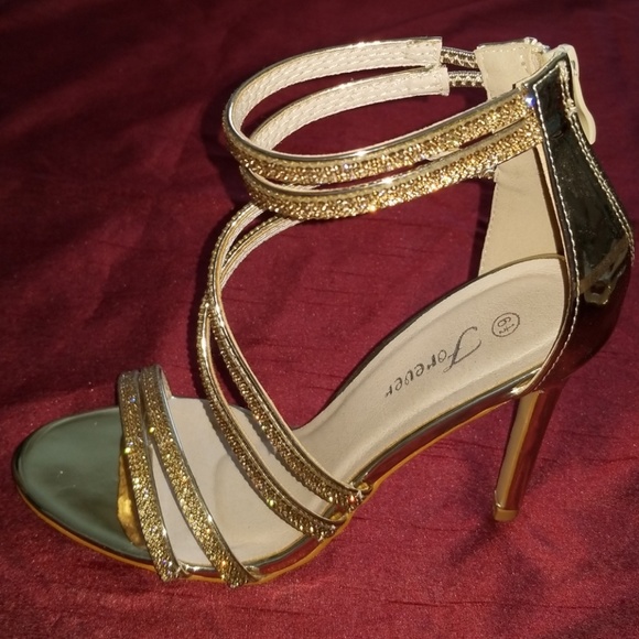 Gold Rhinestone Formal Dress Heels - Picture 5 of 8